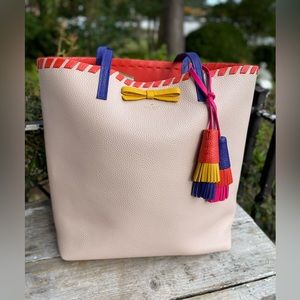 Kate Spade On Purpose leather tote bag multi rose cloud tassels new with tags